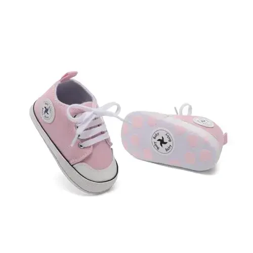 Baby Girls Boys Shoes Soft Anti-Slip Sole Newborn First Walkers High Top Canvas Denim Unisex Infant Sneaker - 5