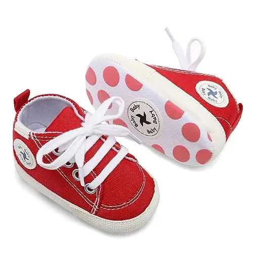 Baby Girls Boys Shoes Soft Anti-Slip Sole Newborn First Walkers High Top Canvas Denim Unisex Infant Sneaker - 4