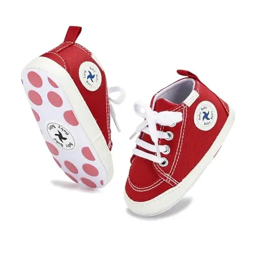 Baby Girls Boys Shoes Soft Anti-Slip Sole Newborn First Walkers High Top Canvas Denim Unisex Infant Sneaker - 6