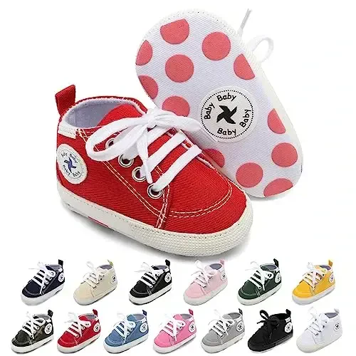Baby Girls Boys Shoes Soft Anti-Slip Sole Newborn First Walkers High Top Canvas Denim Unisex Infant Sneaker - 1