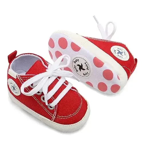 Baby Girls Boys Shoes Soft Anti-Slip Sole Newborn First Walkers High Top Canvas Denim Unisex Infant Sneaker - 4