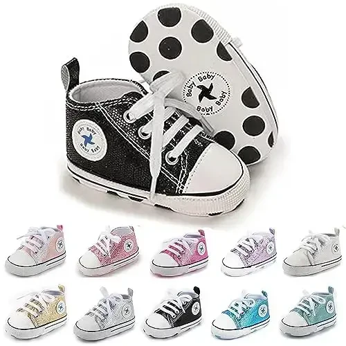 Baby Girls Boys Shoes Soft Anti-Slip Sole Newborn First Walkers High Top Canvas Denim Unisex Infant Sneaker - 1
