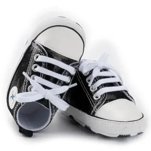 Baby Girls Boys Shoes Soft Anti-Slip Sole Newborn First Walkers High Top Canvas Denim Unisex Infant Sneaker - 2