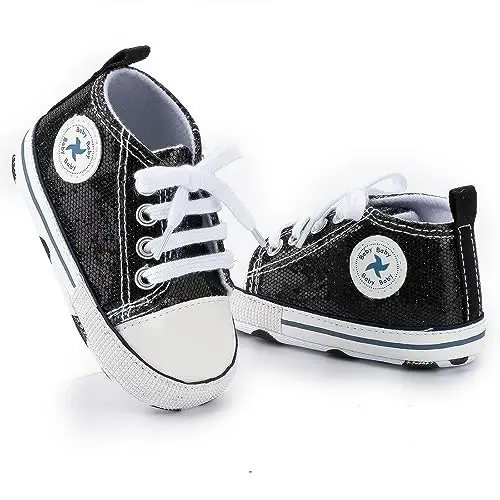 Baby Girls Boys Shoes Soft Anti-Slip Sole Newborn First Walkers High Top Canvas Denim Unisex Infant Sneaker - 3