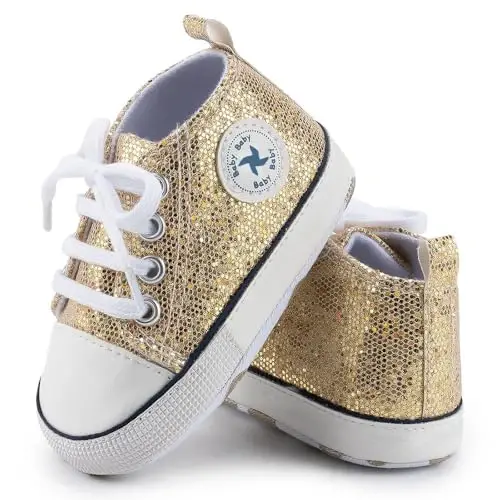 Baby Girls Boys Shoes Soft Anti-Slip Sole Newborn First Walkers High Top Canvas Denim Unisex Infant Sneaker - 2