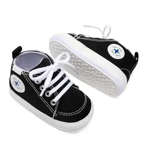 Baby Girls Boys Shoes Soft Anti-Slip Sole Newborn First Walkers High Top Canvas Denim Unisex Infant Sneaker - 3