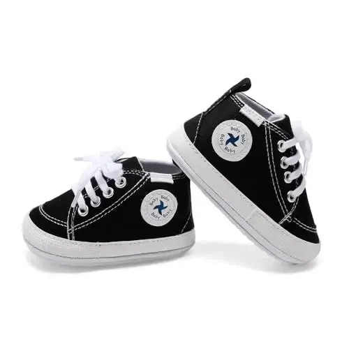 Baby Girls Boys Shoes Soft Anti-Slip Sole Newborn First Walkers High Top Canvas Denim Unisex Infant Sneaker - 4