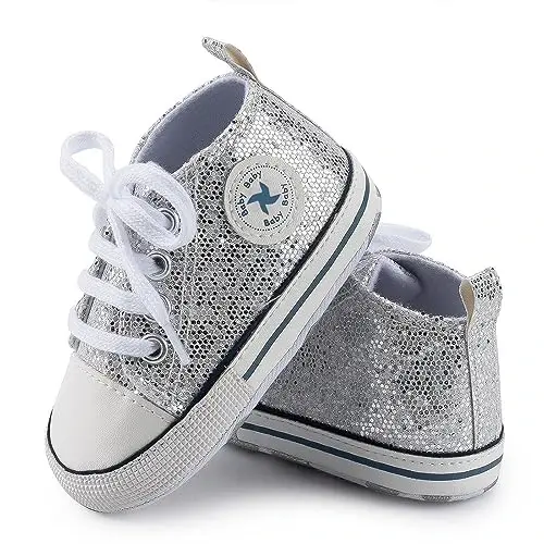 Baby Girls Boys Shoes Soft Anti-Slip Sole Newborn First Walkers High Top Canvas Denim Unisex Infant Sneaker - 5