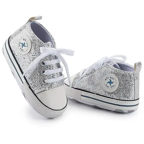 Baby Girls Boys Shoes Soft Anti-Slip Sole Newborn First Walkers High Top Canvas Denim Unisex Infant Sneaker - 4