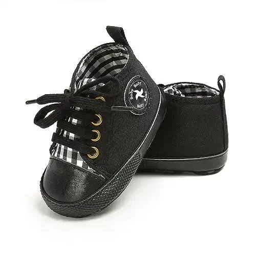 Baby Girls Boys Shoes Soft Anti-Slip Sole Newborn First Walkers High Top Canvas Denim Unisex Infant Sneaker - BABY (1)