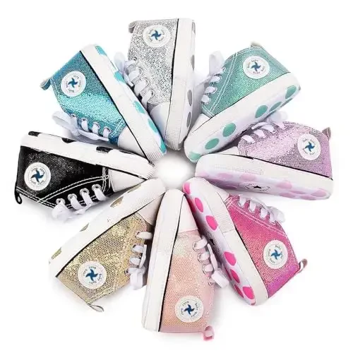 Baby Girls Boys Shoes Soft Anti-Slip Sole Newborn First Walkers High Top Canvas Denim Unisex Infant Sneaker - 2