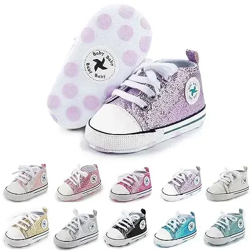 Baby Girls Boys Shoes Soft Anti-Slip Sole Newborn First Walkers High Top Canvas Denim Unisex Infant Sneaker - 1