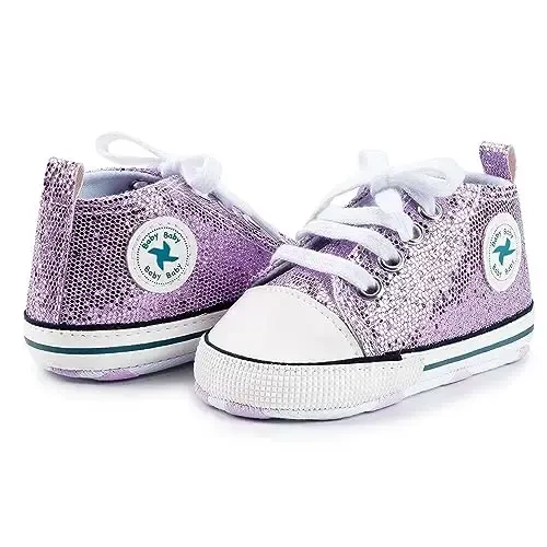 Baby Girls Boys Shoes Soft Anti-Slip Sole Newborn First Walkers High Top Canvas Denim Unisex Infant Sneaker - 6