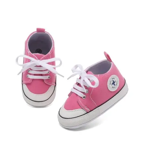 Baby Girls Boys Shoes Soft Anti-Slip Sole Newborn First Walkers High Top Canvas Denim Unisex Infant Sneaker - 3