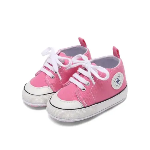 Baby Girls Boys Shoes Soft Anti-Slip Sole Newborn First Walkers High Top Canvas Denim Unisex Infant Sneaker - 4