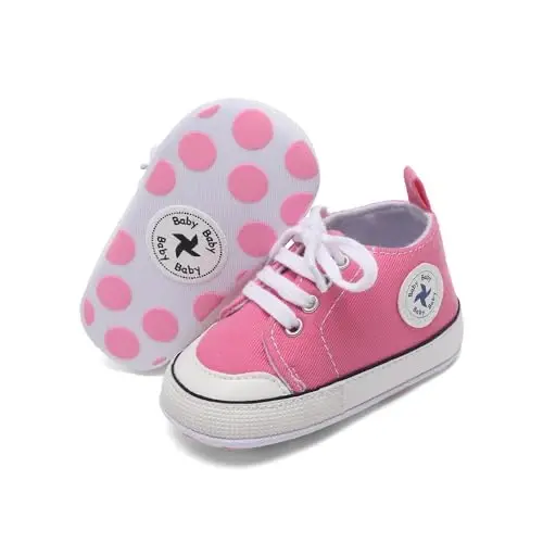 Baby Girls Boys Shoes Soft Anti-Slip Sole Newborn First Walkers High Top Canvas Denim Unisex Infant Sneaker - 5