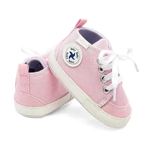 Baby Girls Boys Shoes Soft Anti-Slip Sole Newborn First Walkers High Top Canvas Denim Unisex Infant Sneaker - 4