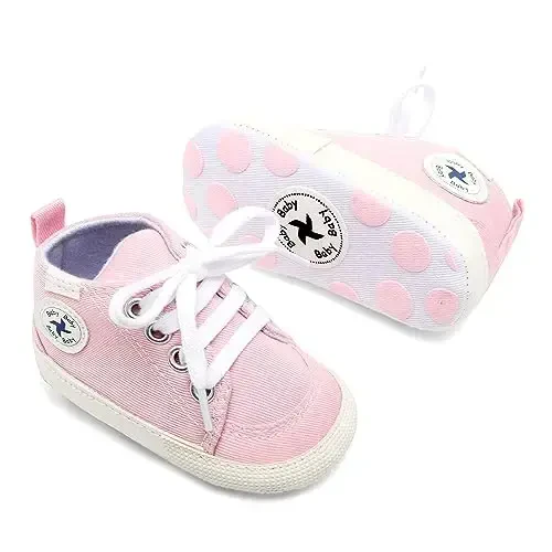 Baby Girls Boys Shoes Soft Anti-Slip Sole Newborn First Walkers High Top Canvas Denim Unisex Infant Sneaker - 2