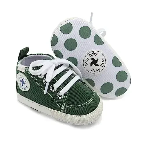 Baby Girls Boys Shoes Soft Anti-Slip Sole Newborn First Walkers High Top Canvas Denim Unisex Infant Sneaker - 5