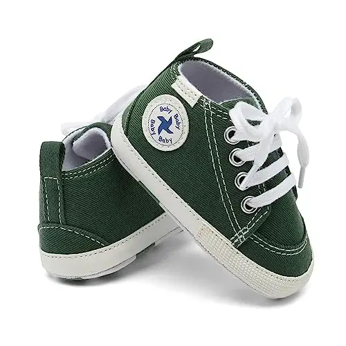 Baby Girls Boys Shoes Soft Anti-Slip Sole Newborn First Walkers High Top Canvas Denim Unisex Infant Sneaker - 3