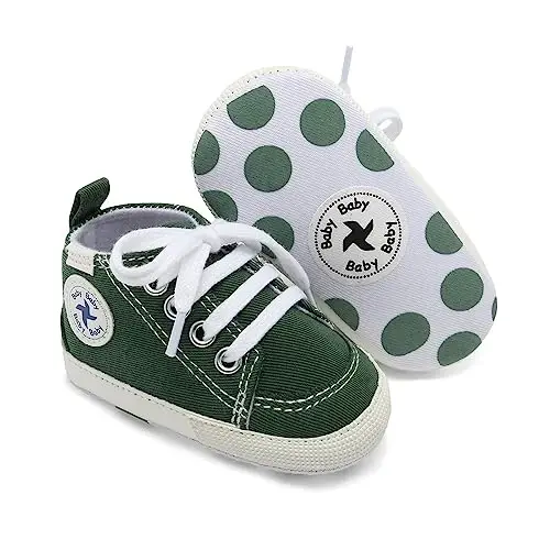 Baby Girls Boys Shoes Soft Anti-Slip Sole Newborn First Walkers High Top Canvas Denim Unisex Infant Sneaker - 5