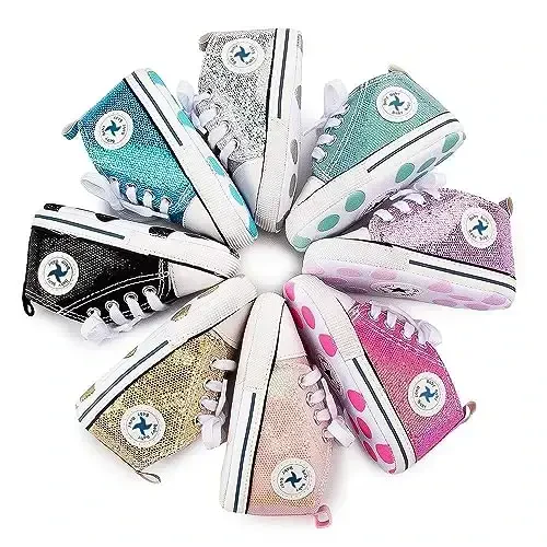 Baby Girls Boys Shoes Soft Anti-Slip Sole Newborn First Walkers High Top Canvas Denim Unisex Infant Sneaker - 7