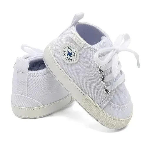 Baby Girls Boys Shoes Soft Anti-Slip Sole Newborn First Walkers High Top Canvas Denim Unisex Infant Sneaker - 2
