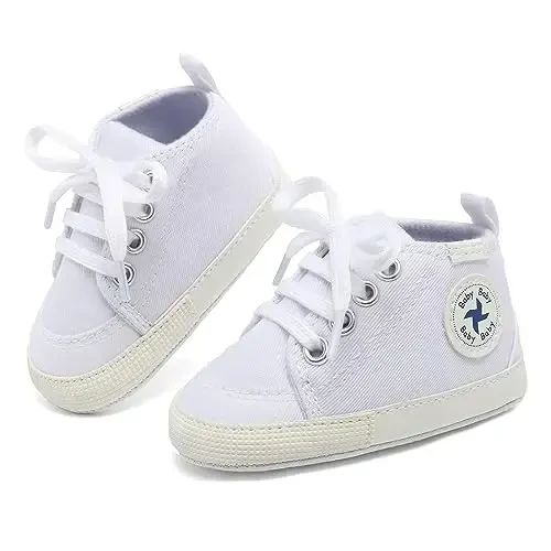 Baby Girls Boys Shoes Soft Anti-Slip Sole Newborn First Walkers High Top Canvas Denim Unisex Infant Sneaker - 3