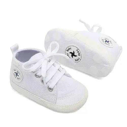 Baby Girls Boys Shoes Soft Anti-Slip Sole Newborn First Walkers High Top Canvas Denim Unisex Infant Sneaker - 4