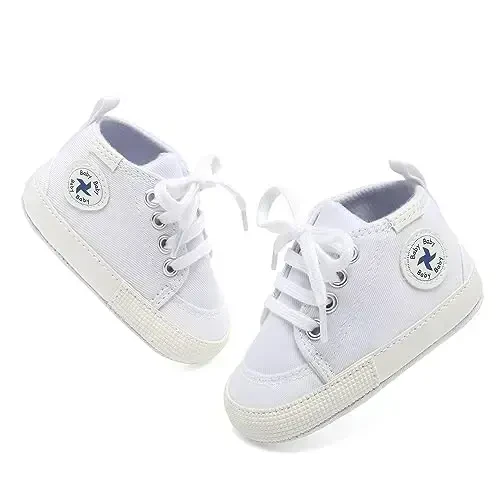 Baby Girls Boys Shoes Soft Anti-Slip Sole Newborn First Walkers High Top Canvas Denim Unisex Infant Sneaker - 5