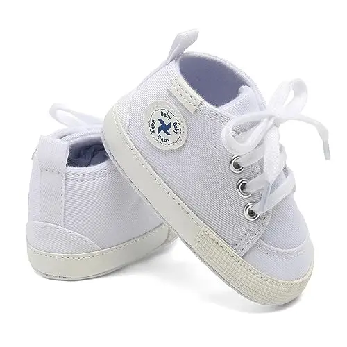 Baby Girls Boys Shoes Soft Anti-Slip Sole Newborn First Walkers High Top Canvas Denim Unisex Infant Sneaker - 2