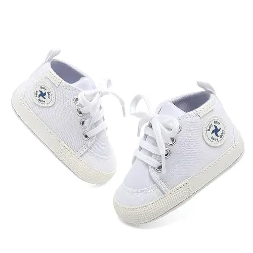 Baby Girls Boys Shoes Soft Anti-Slip Sole Newborn First Walkers High Top Canvas Denim Unisex Infant Sneaker - 5