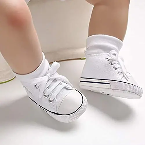 Baby Girls Boys Shoes Soft Anti-Slip Sole Newborn First Walkers High Top Canvas Denim Unisex Infant Sneaker - 6