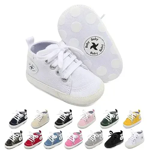 Baby Girls Boys Shoes Soft Anti-Slip Sole Newborn First Walkers High Top Canvas Denim Unisex Infant Sneaker - 1