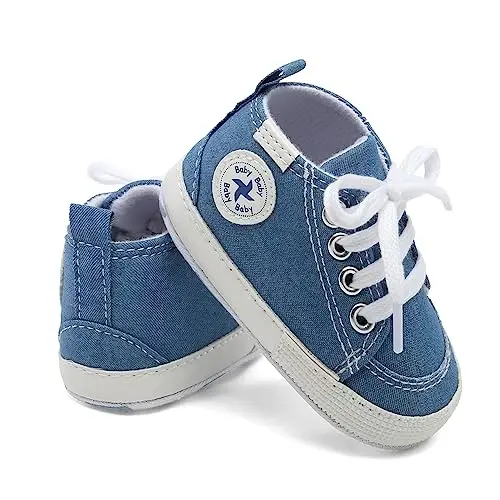 Baby Girls Boys Shoes Soft Anti-Slip Sole Newborn First Walkers High Top Canvas Denim Unisex Infant Sneaker - 2