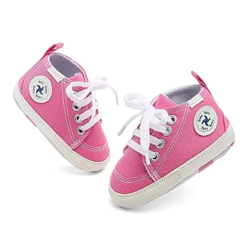 Baby Girls Boys Shoes Soft Anti-Slip Sole Newborn First Walkers High Top Canvas Denim Unisex Infant Sneaker - 5