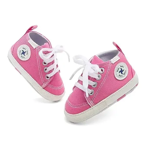 Baby Girls Boys Shoes Soft Anti-Slip Sole Newborn First Walkers High Top Canvas Denim Unisex Infant Sneaker - 5