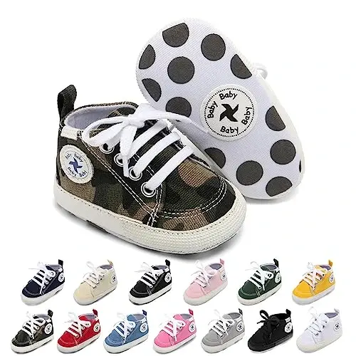 Baby Girls Boys Shoes Soft Anti-Slip Sole Newborn First Walkers High Top Canvas Denim Unisex Infant Sneaker - 1