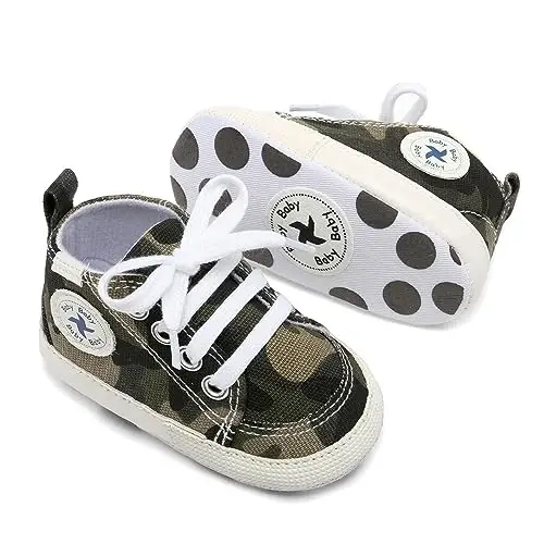 Baby Girls Boys Shoes Soft Anti-Slip Sole Newborn First Walkers High Top Canvas Denim Unisex Infant Sneaker - 4