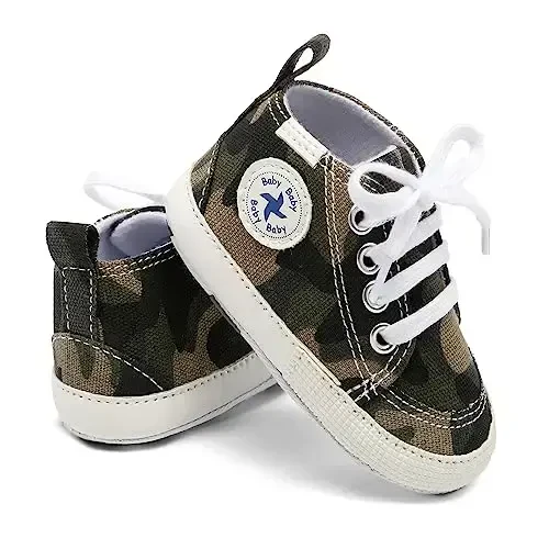 Baby Girls Boys Shoes Soft Anti-Slip Sole Newborn First Walkers High Top Canvas Denim Unisex Infant Sneaker - BABY (1)