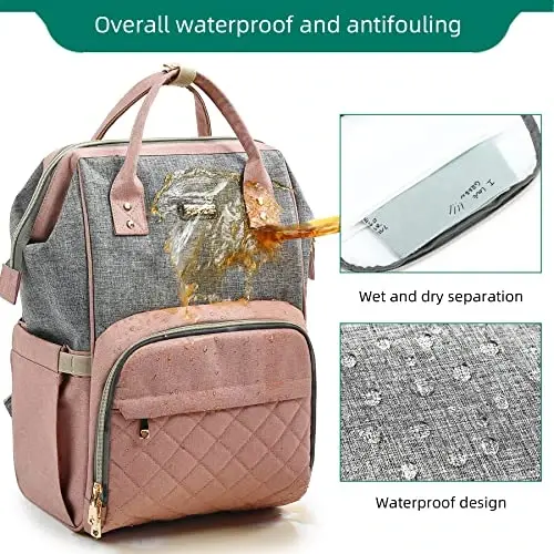 Diaper Bag Backpack, Diaper Bags for Baby Girls Boys, Baby Bags for Moms Dads, Nappy Changing Bag with Insulated Pockets,Multi-functional Waterproof Backpack with Stroller straps-Pink - 5