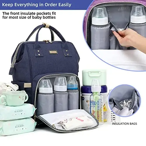 Diaper Bag Backpack, Diaper Bags for Baby Girls Boys, Baby Bags for Moms Dads, Nappy Changing Bag with Insulated Pockets,Multi-functional Waterproof Backpack with Stroller straps-Blue - 2