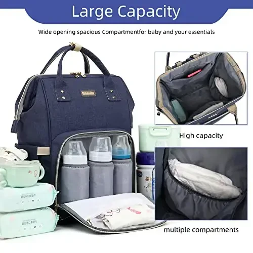 Diaper Bag Backpack, Diaper Bags for Baby Girls Boys, Baby Bags for Moms Dads, Nappy Changing Bag with Insulated Pockets,Multi-functional Waterproof Backpack with Stroller straps-Blue - 6