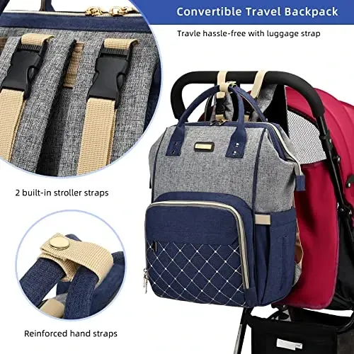 Diaper Bag Backpack, Diaper Bags for Baby Girls Boys, Baby Bags for Moms Dads, Nappy Changing Bag with Insulated Pockets,Multi-functional Waterproof Backpack with Stroller straps- Light Grey Blue - 3