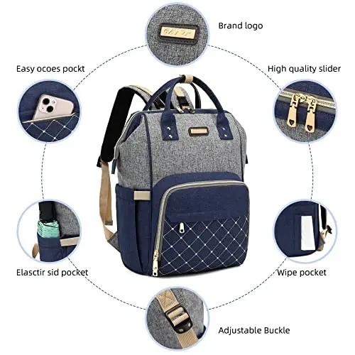 Diaper Bag Backpack, Diaper Bags for Baby Girls Boys, Baby Bags for Moms Dads, Nappy Changing Bag with Insulated Pockets,Multi-functional Waterproof Backpack with Stroller straps- Light Grey Blue - 4