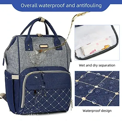 Diaper Bag Backpack, Diaper Bags for Baby Girls Boys, Baby Bags for Moms Dads, Nappy Changing Bag with Insulated Pockets,Multi-functional Waterproof Backpack with Stroller straps- Light Grey Blue - 5