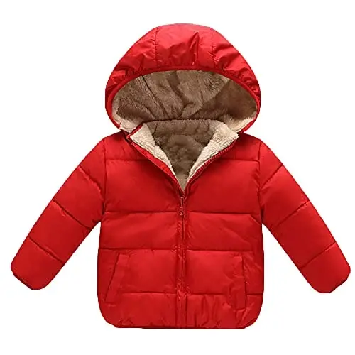 Bebek Kız Erkek Çocuk Kışlık Polar Ceketler Kapşonlu Pamuklu Elbise Sıcak Astarlı Mont Dış Giyim 
