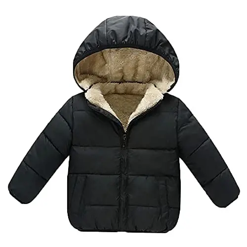 Bebek Kız Erkek Çocuk Kışlık Polar Ceketler Kapüşonlu Yürümeye Başlayan Pamuklu Elbise Sıcak Astarlı Mont Dış Giyim 