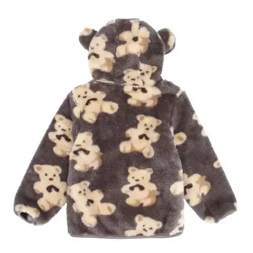 Toddler Girls Boys Fleece Hoody Jacket Zip Up Teddy Coat Warm Winter Outwear - 2