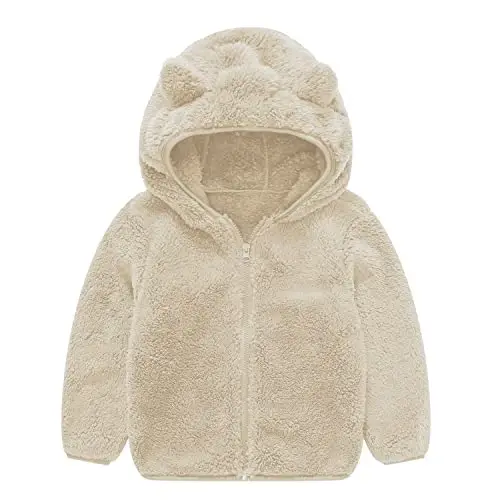Toddler Girls Boys Fleece Hoody Jacket Zip Up Teddy Coat Warm Winter Outwear - TODDLER